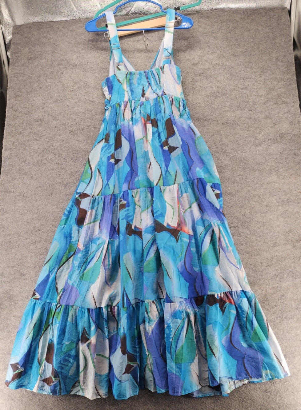 Gingham & Heels Dress Womens 6 Sleeveless Blue Maxi Flowy - Picture 2 of 8